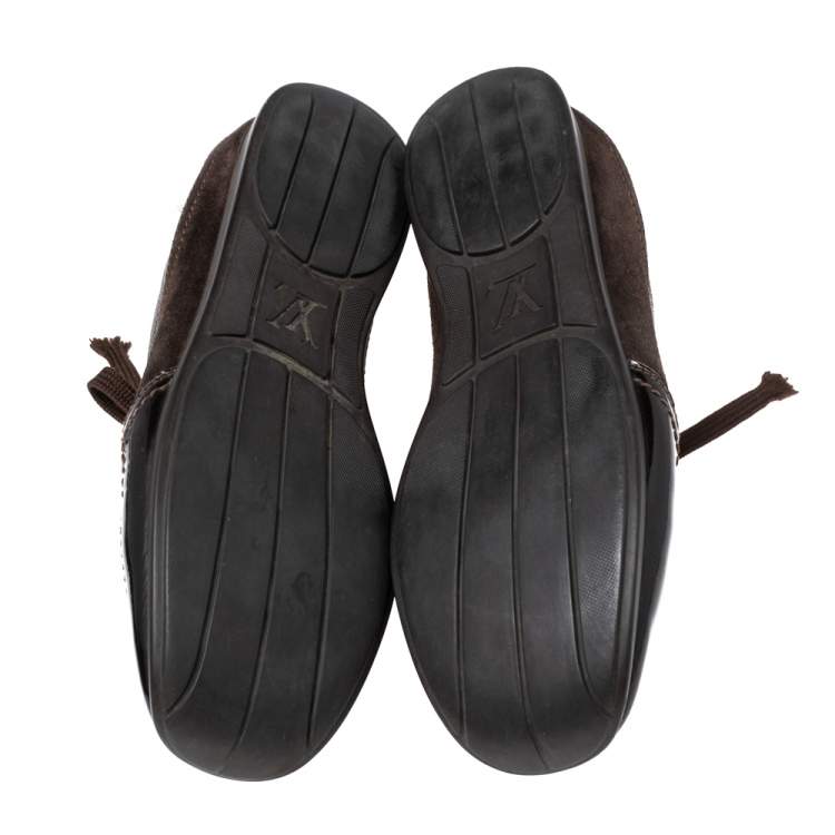 Pre Owned Louis Vuitton Monogram Canvas, Patent Leather and Suede Globe Trotter Sneakers Size 38