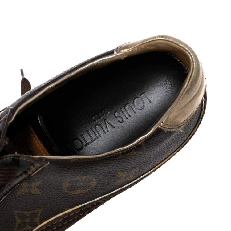 Pre Owned Louis Vuitton Monogram Canvas, Patent Leather and Suede Globe Trotter Sneakers Size 38