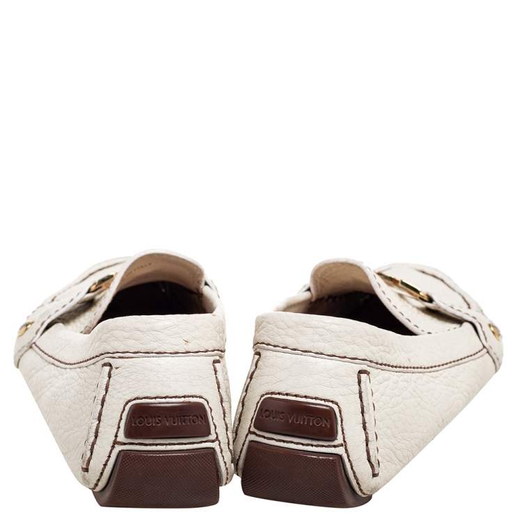 Pre Owned Louis Vuitton Cream Leather Monte Carlo Loafers Size 37.5