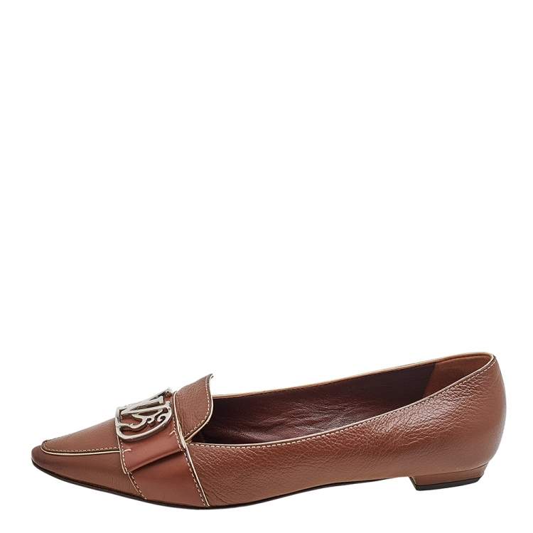 Louis Vuitton Brown Leather Flats with Logo Embellishment