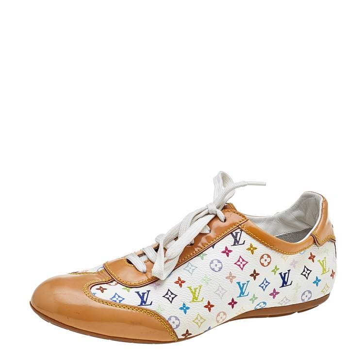Preowned Louis Vuitton White Leather And Multicolor Monogram Canvas Lace  Up Trainers Size 395  ModeSens
