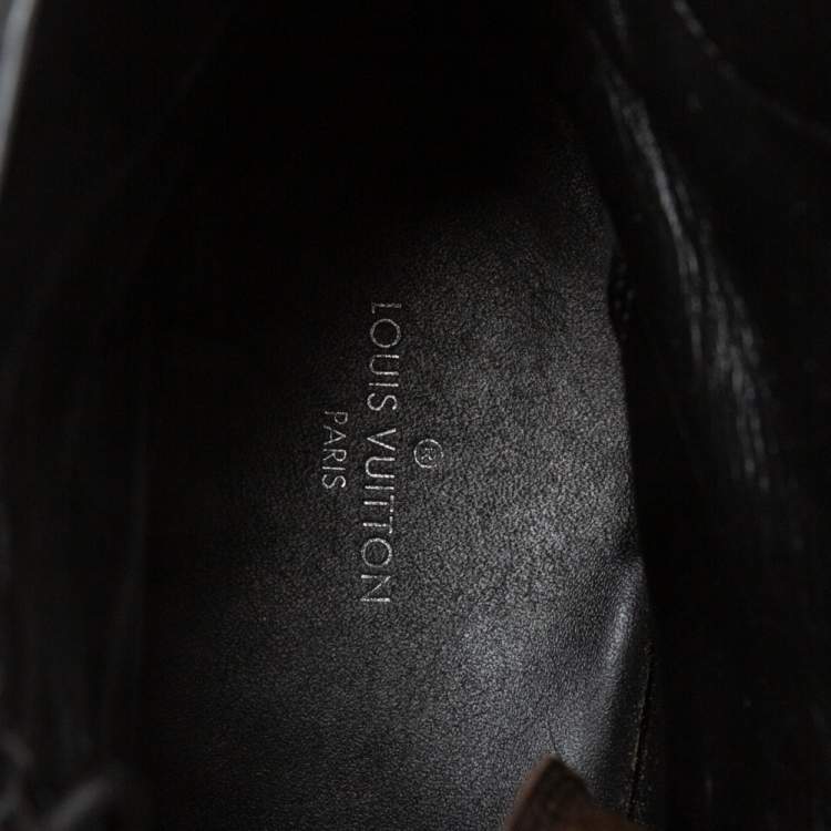 Pre Owned Louis Vuitton Tri-Color Suede, Monogram Canvas and Croc Embossed Leather Laureate Platform Desert Boots Size 40
