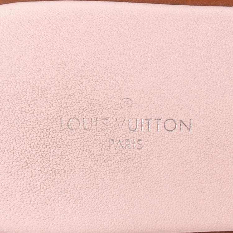 Pre Owned Louis Vuitton Pink Mink Fur Lock It Flat Slides Size 36