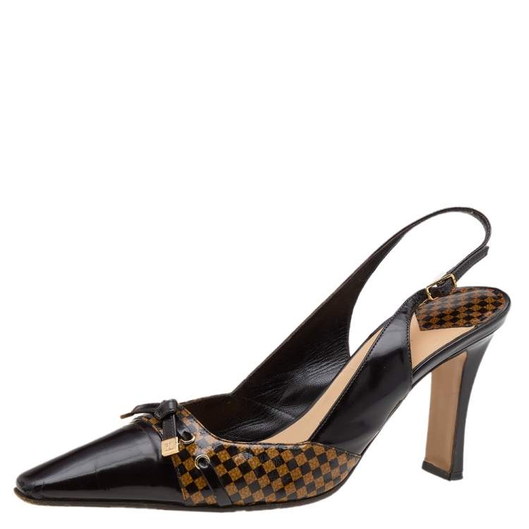 Louis Vuitton Brown Patent Leather Pointed Toe Slingback Sandals