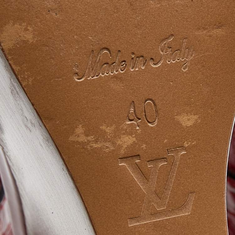 Pre Owned Louis Vuitton Red/Brown Patent Leather And Monogram Canvas Wedge Platform Sandals Size 40