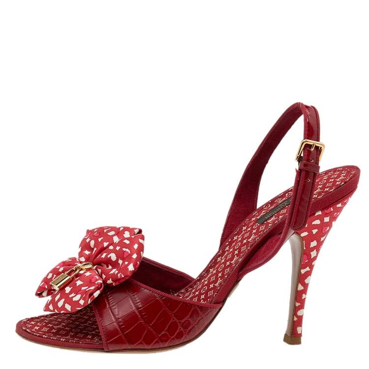 Louis Vuitton Red Croc Embossed And Patent Leather Printed Silk