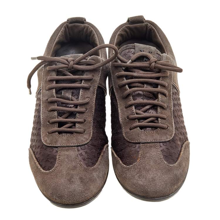Pre Owned Louis Vuitton Brown Suede And Monogram Satin Low Top Sneakers Size 37.5