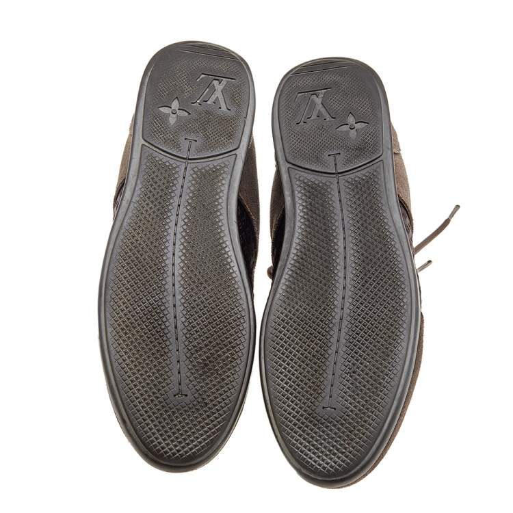 Pre Owned Louis Vuitton Brown Suede And Monogram Satin Low Top Sneakers Size 37.5
