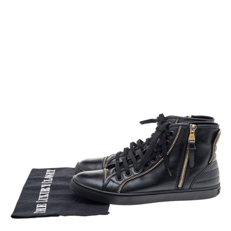 Pre Owned Louis Vuitton Black Leather Zip Detail High Top Sneakers Size 36.5