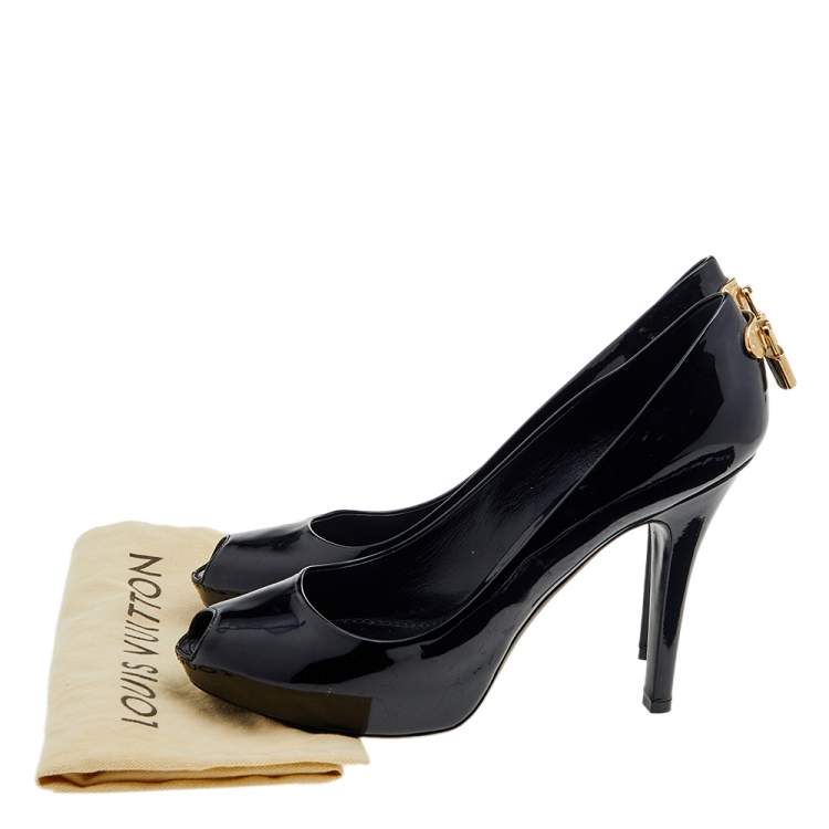 Pre Owned Louis Vuitton Black Patent Leather Oh Really! Peep Toe Pumps Size 38.5