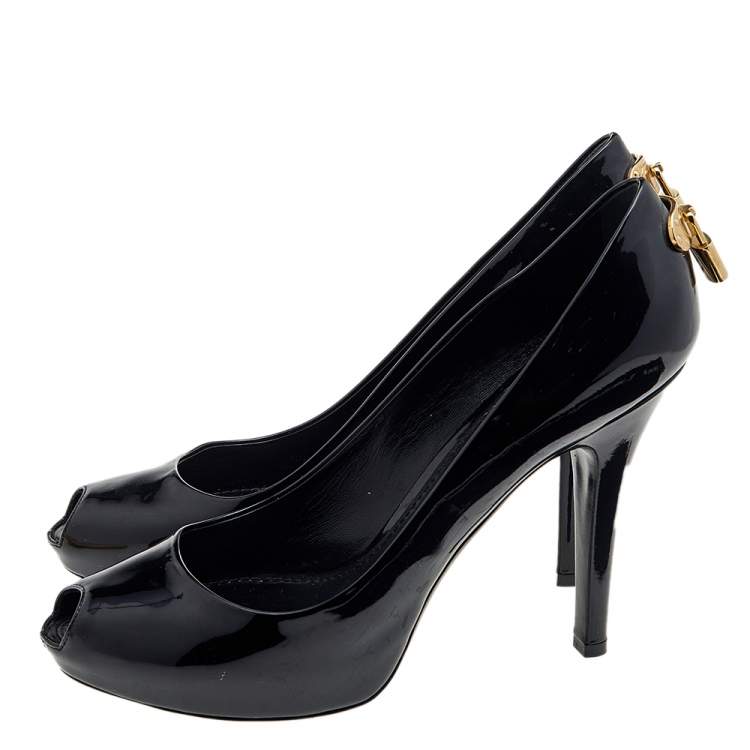 Pre Owned Louis Vuitton Black Patent Leather Oh Really! Peep Toe Pumps Size 38.5
