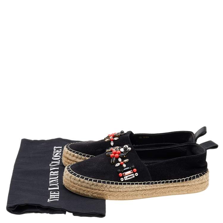 Pre Owned Louis Vuitton Black Suede Frontier Embellished Espadrille Flats Size 37