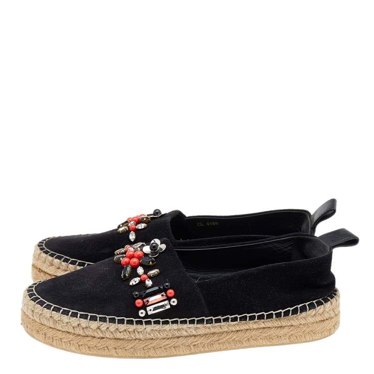 Pre Owned Louis Vuitton Black Suede Frontier Embellished Espadrille Flats Size 37