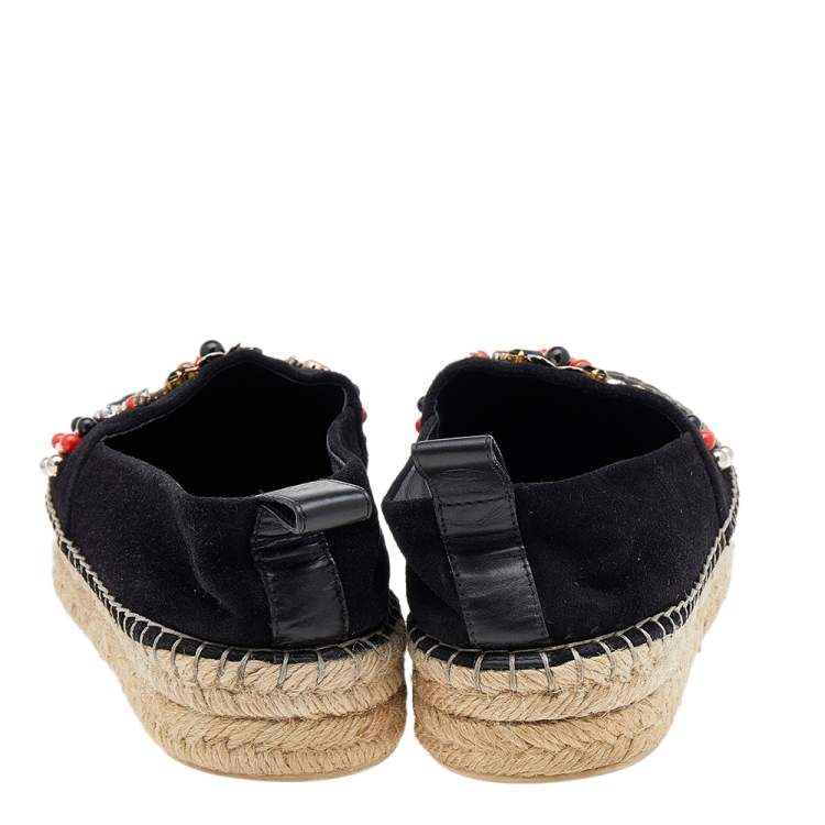 Pre Owned Louis Vuitton Black Suede Frontier Embellished Espadrille Flats Size 37