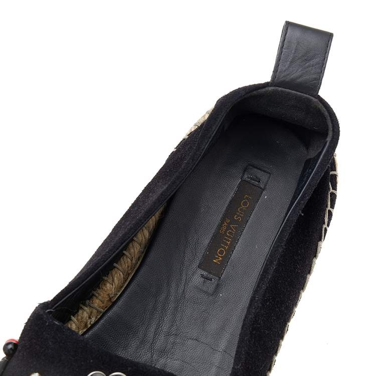 Pre Owned Louis Vuitton Black Suede Frontier Embellished Espadrille Flats Size 37