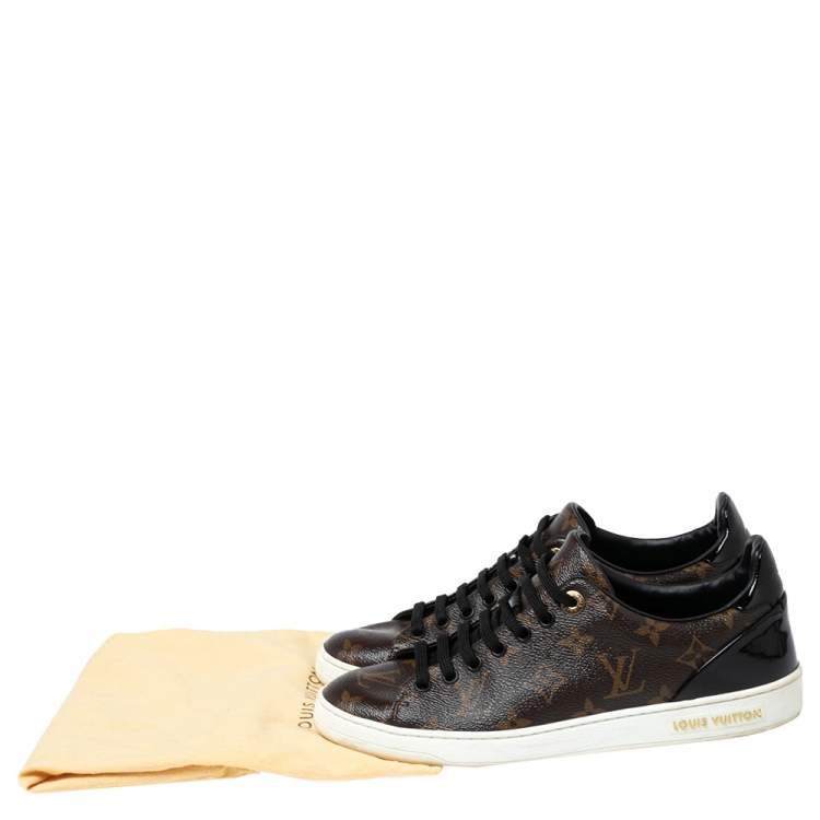Pre Owned Louis Vuitton Brown/Black Monogram Canvas and Patent Leather Frontrow Sneakers Size 38