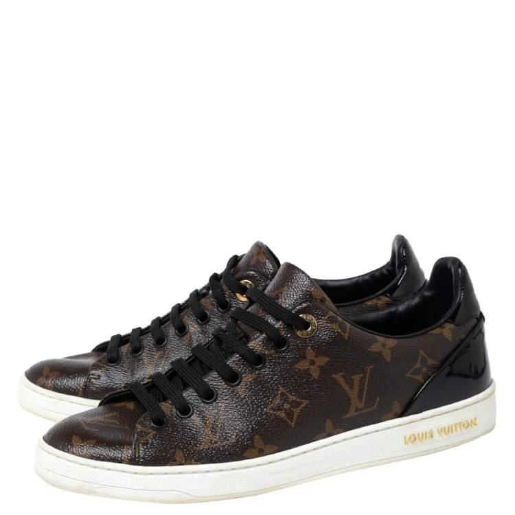 Pre Owned Louis Vuitton Brown/Black Monogram Canvas and Patent Leather Frontrow Sneakers Size 38