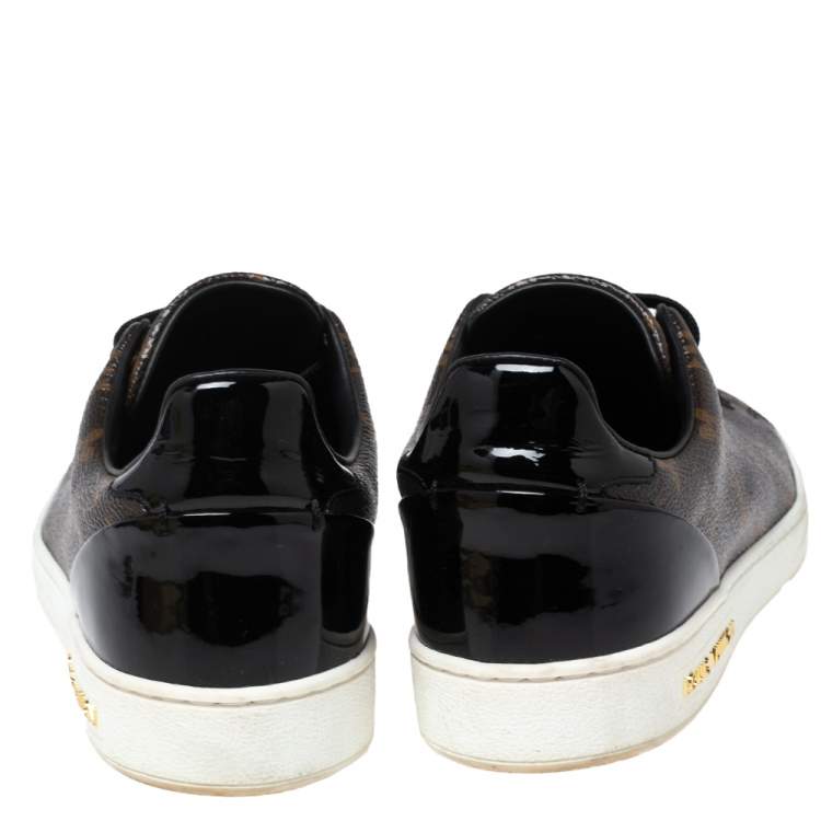 Pre Owned Louis Vuitton Brown/Black Monogram Canvas and Patent Leather Frontrow Sneakers Size 38