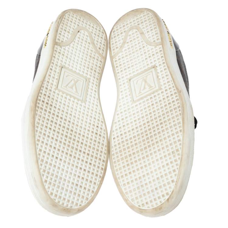 Pre Owned Louis Vuitton Brown/Black Monogram Canvas and Patent Leather Frontrow Sneakers Size 38