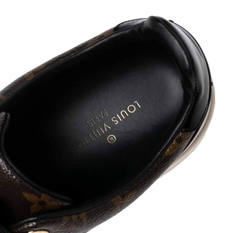 Pre Owned Louis Vuitton Brown/Black Monogram Canvas and Patent Leather Frontrow Sneakers Size 38