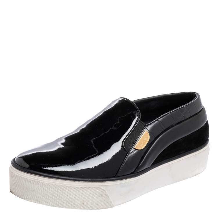 Louis Vuitton Black Patent Leather Low Top Sneakers Size 39.5