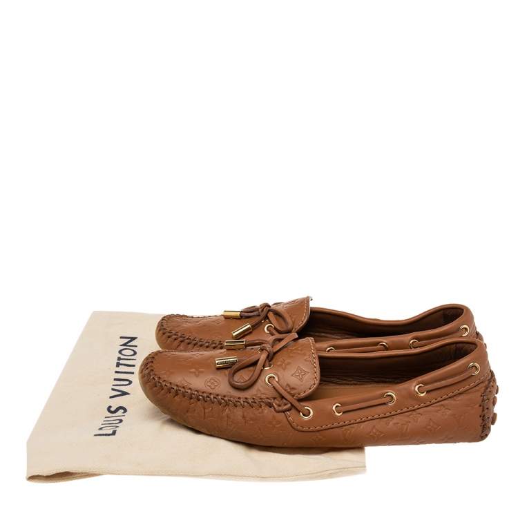 Pre Owned Louis Vuitton Brown Monogram Empreinte Leather Gloria Loafers Size 36.5