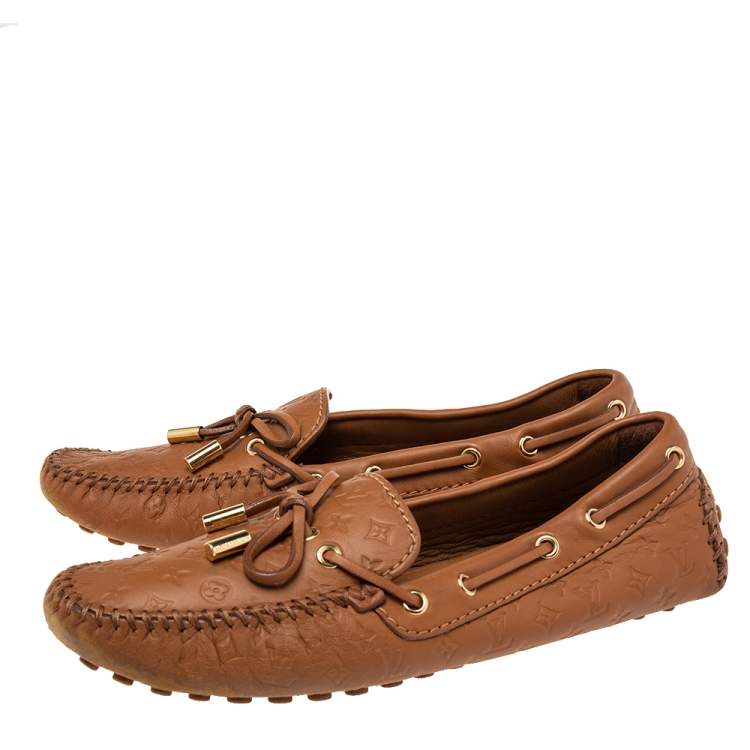 Pre Owned Louis Vuitton Brown Monogram Empreinte Leather Gloria Loafers Size 36.5