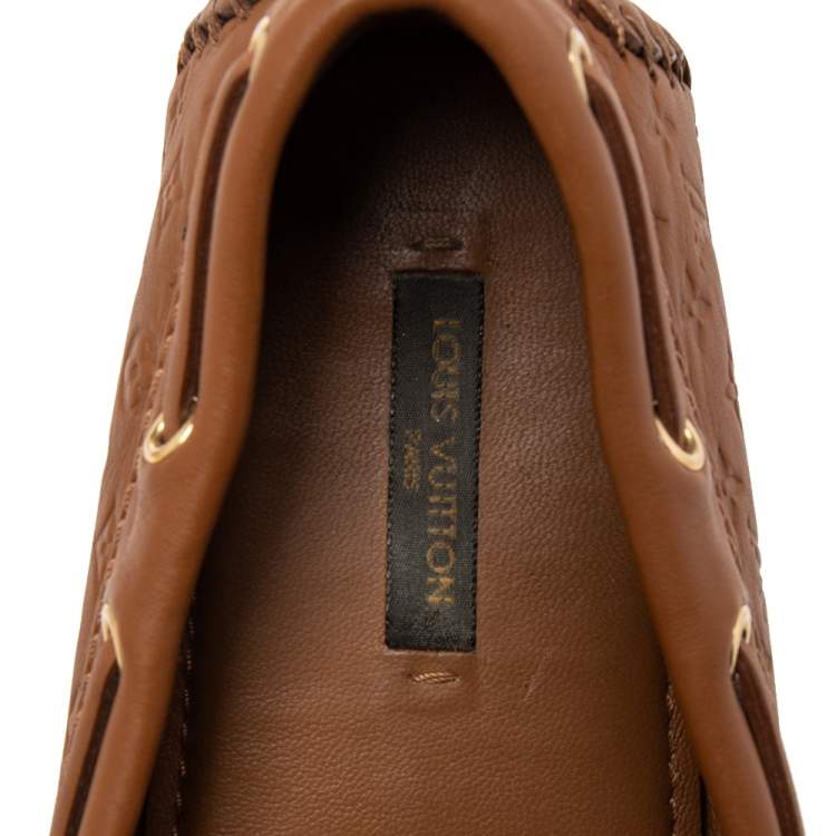 Pre Owned Louis Vuitton Brown Monogram Empreinte Leather Gloria Loafers Size 36.5