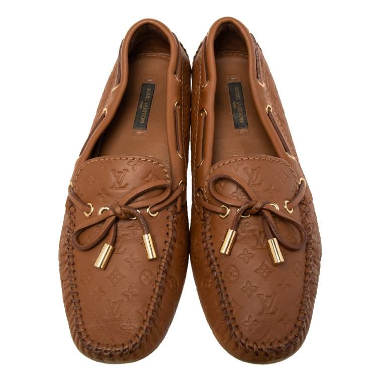 Pre Owned Louis Vuitton Brown Monogram Empreinte Leather Gloria Loafers Size 36.5