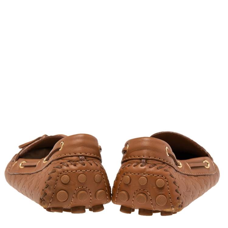 Pre Owned Louis Vuitton Brown Monogram Empreinte Leather Gloria Loafers Size 36.5