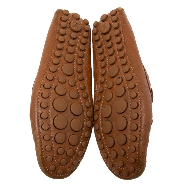Pre Owned Louis Vuitton Brown Monogram Empreinte Leather Gloria Loafers Size 36.5