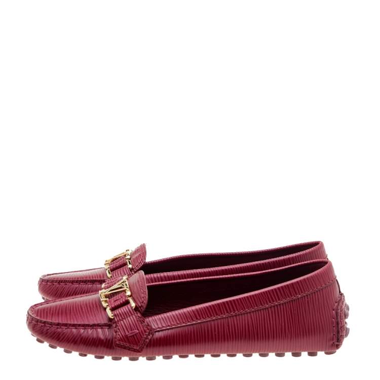 Pre Owned Louis Vuitton Red Epi Leather Oxford Loafers Size 37