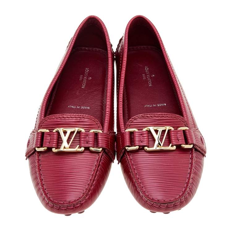 Pre Owned Louis Vuitton Red Epi Leather Oxford Loafers Size 37