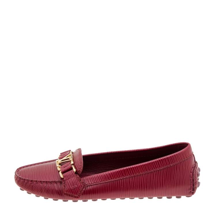 Pre Owned Louis Vuitton Red Epi Leather Oxford Loafers Size 37