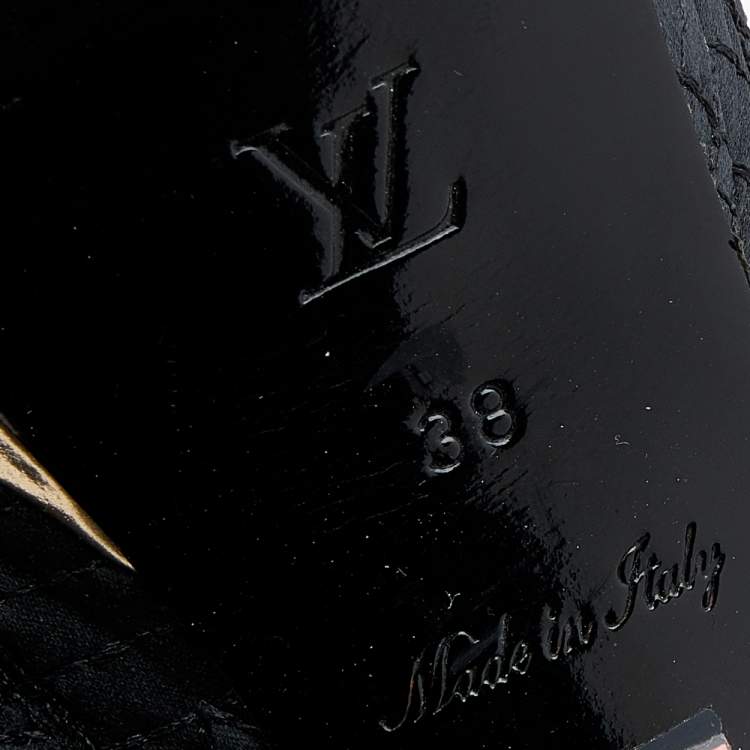 Pre Owned Louis Vuitton Black/Gold Satin And Leather Motard Piccadilly Slingback Sandals Size 38