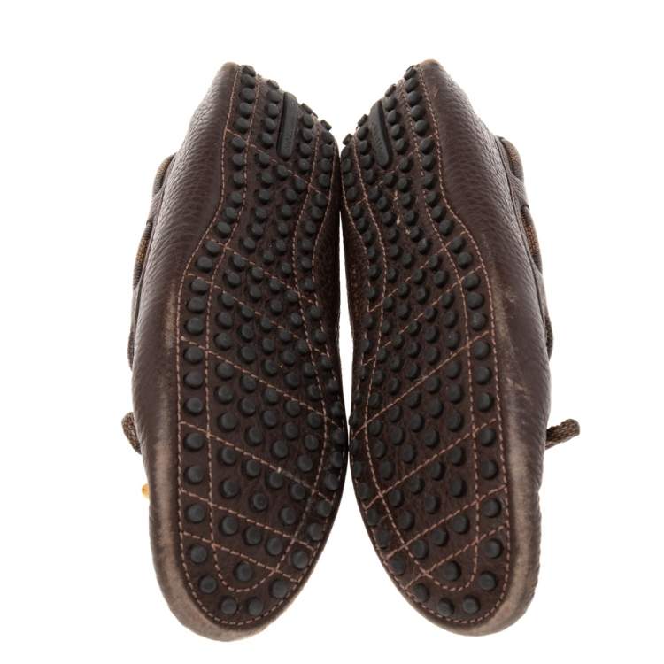 Pre Owned Louis Vuitton Brown Leather Arizona Bow Loafers Size 37.5
