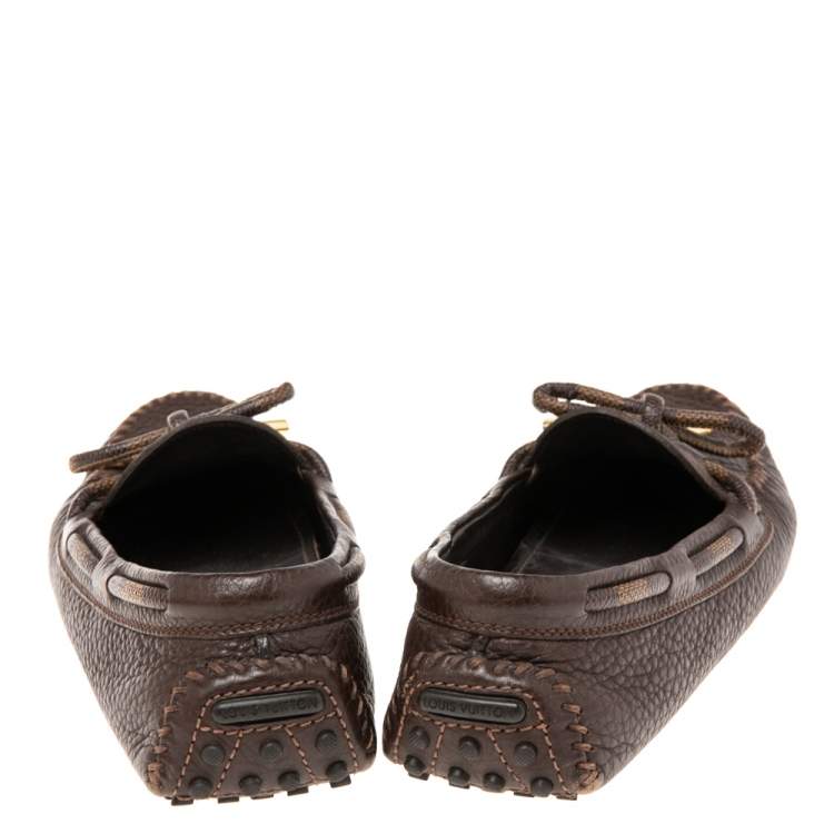 Pre Owned Louis Vuitton Brown Leather Arizona Bow Loafers Size 37.5