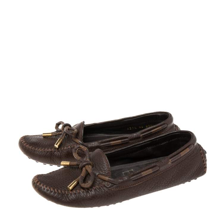 Pre Owned Louis Vuitton Brown Leather Arizona Bow Loafers Size 37.5