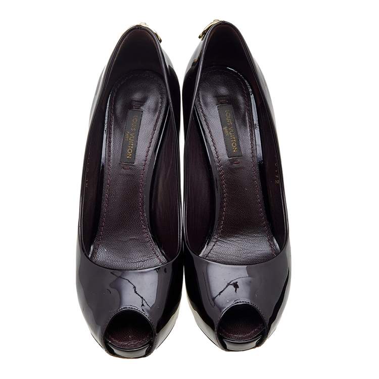 Pre Owned Louis Vuitton Burgundy Patent Leather Oh Really! Platform Peep Toe Pumps Size 35.5