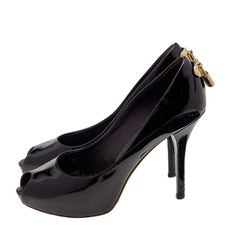 Pre Owned Louis Vuitton Burgundy Patent Leather Oh Really! Platform Peep Toe Pumps Size 35.5