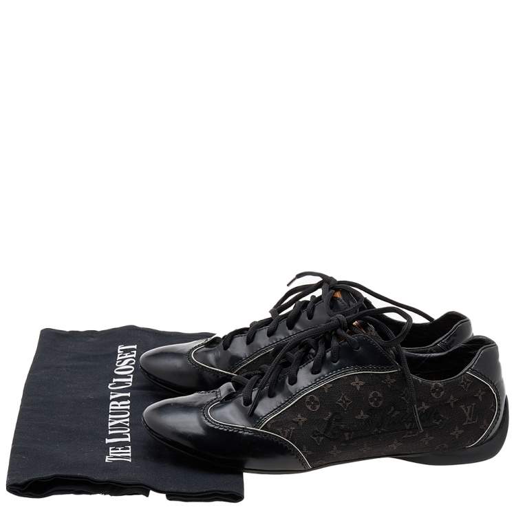 Pre Owned Louis Vuitton Black Monogram Canvas and Leather Low Top Sneakers Size 39