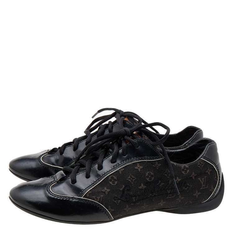 Pre Owned Louis Vuitton Black Monogram Canvas and Leather Low Top Sneakers Size 39