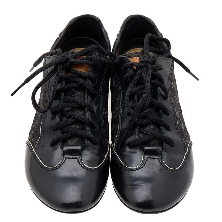 Pre Owned Louis Vuitton Black Monogram Canvas and Leather Low Top Sneakers Size 39