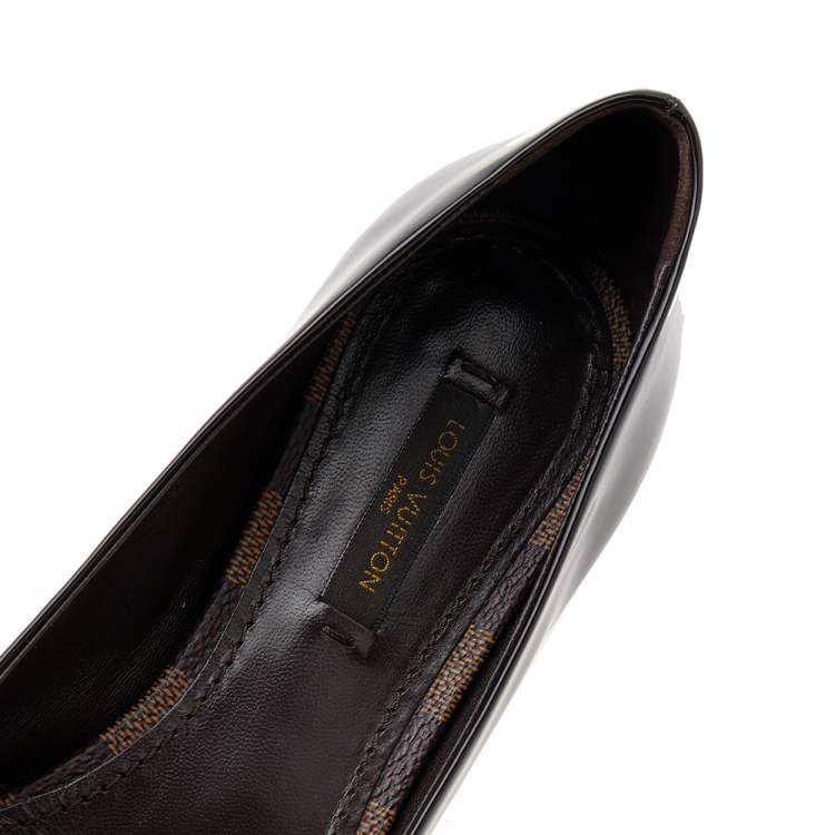 Pre Owned Louis Vuitton Brown Patent Leather And Damier Ebene Embellished Ballet Flats Size 36.5