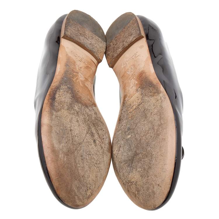 Pre Owned Louis Vuitton Brown Patent Leather And Damier Ebene Embellished Ballet Flats Size 36.5