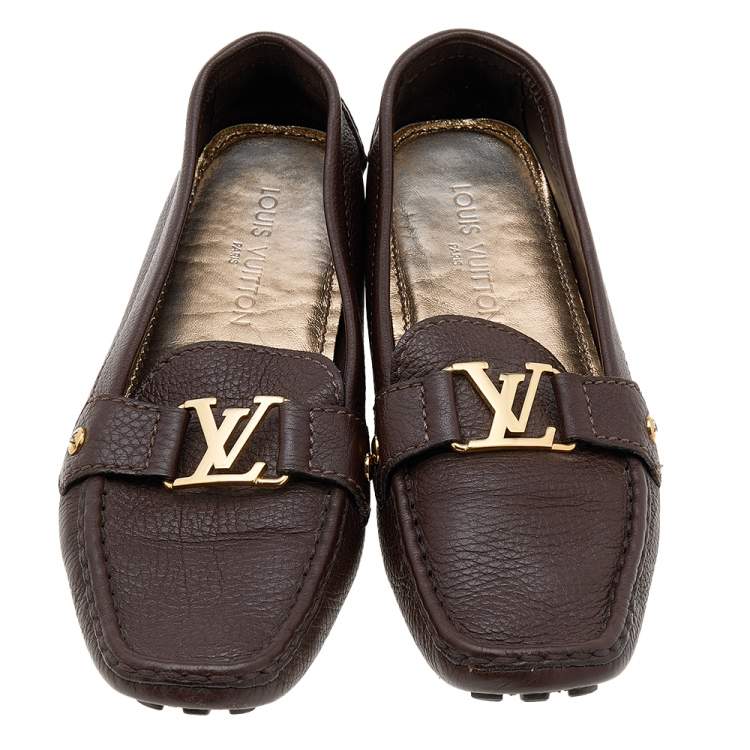 Pre Owned Louis Vuitton Brown Leather Monte Carlo Loafers Size 39.5