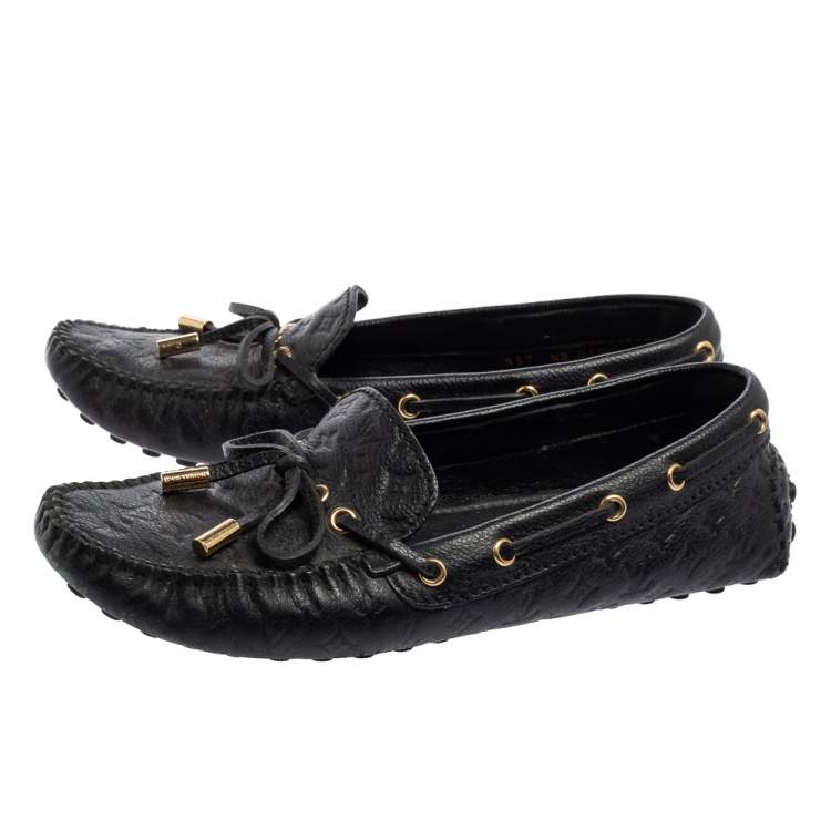 Pre Owned Louis Vuitton Black Monogram Leather Gloria Loafers Size 37