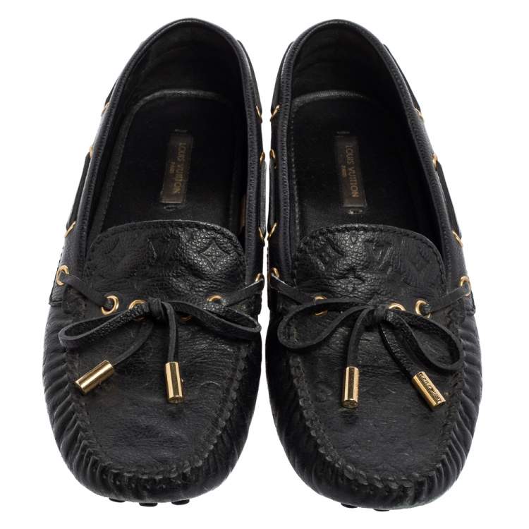 Pre Owned Louis Vuitton Black Monogram Leather Gloria Loafers Size 37