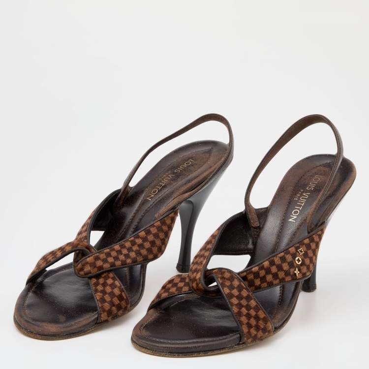 Authentic Louis Vuitton Vintage Platform satin Peep Toe Shoes Size 38