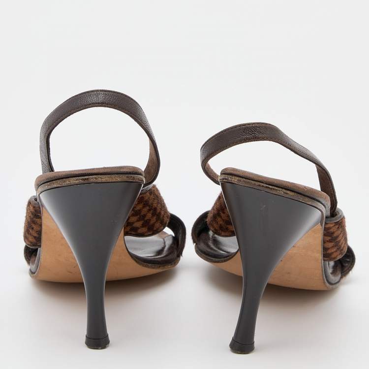 Pre Owned Louis Vuitton Brown Damier Ebene Calf Hair and Leather Slingback Sandals Size 38